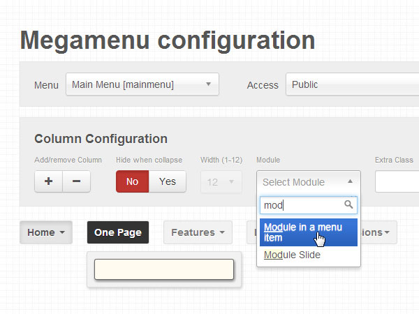 select module to add to megamenu