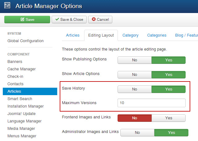 article manager options