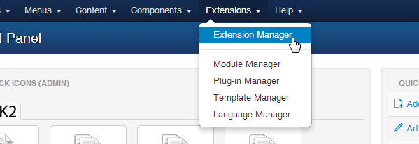 select extension manager tab